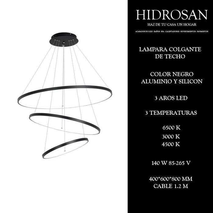 LAMPARA COLGANTE DE TECHO 3 AROS LED TRE