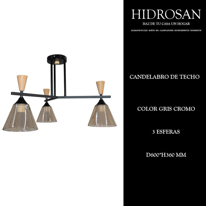 CANDELABRO DE TECHO
3 ESFERAS GRIS CROMO