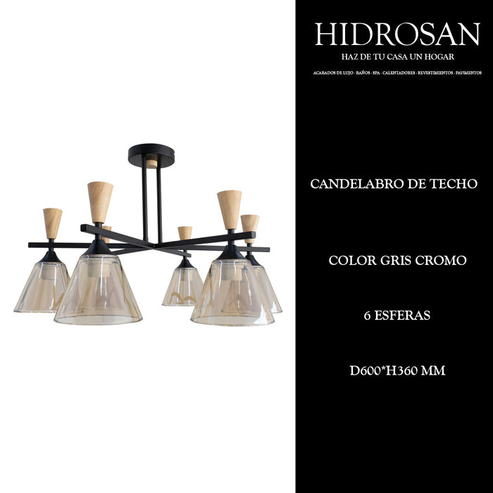 CANDELABRO DE TECHO
6 ESFERAS GRIS CROMO