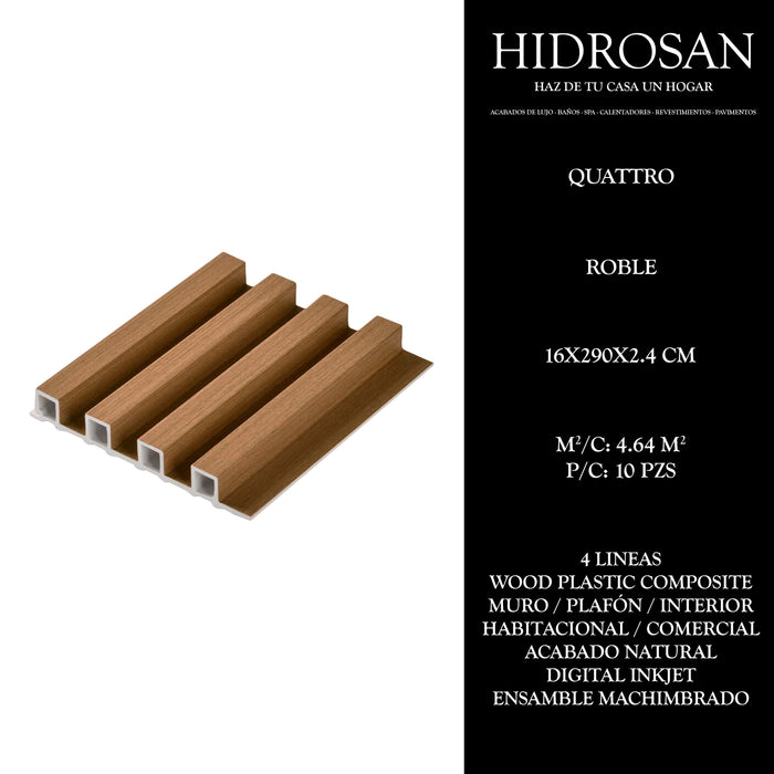 WPC 4LINEAS QUATTRO 16X290X2.4 ROBLE 4.6