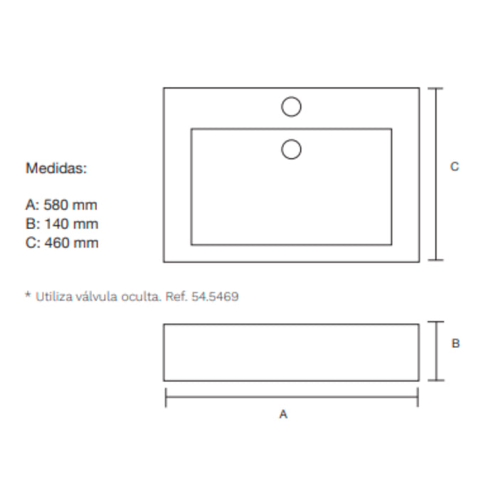 MAGMA LAVABO RECTANGULAR 580X140X460 PZ