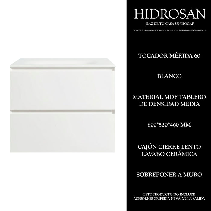 MERIDA 60 TOCADOR S/ESP C/LAV 600X460X52