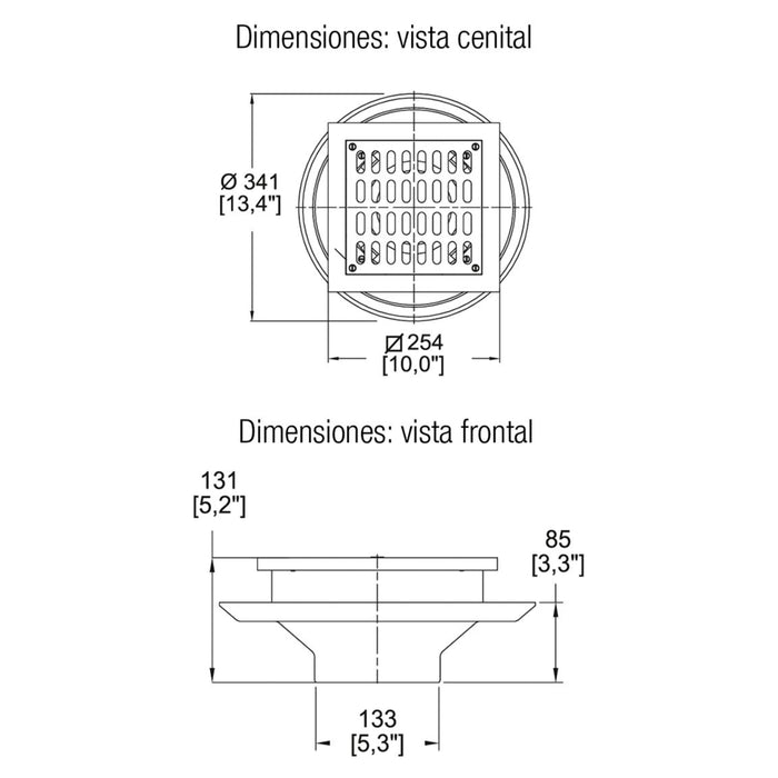COLADERA DE REJILLA CUADRADA EXTERIOR/IN