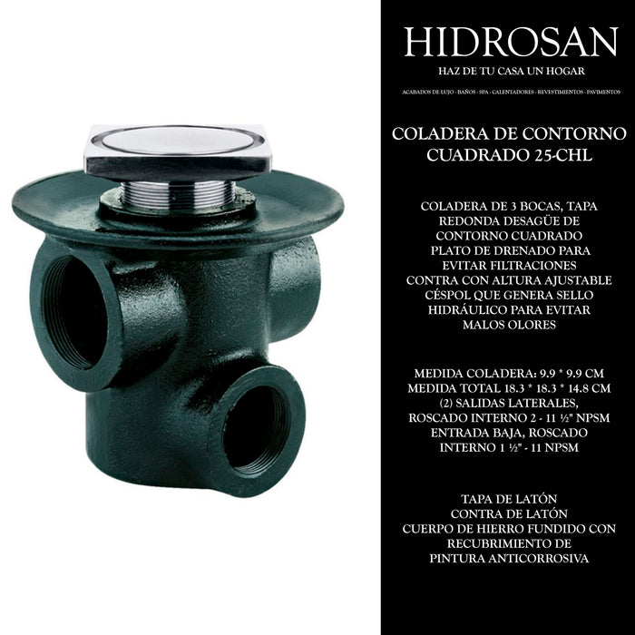 COLADERA DE CONTORNO CUADRADA TRES BOCAS