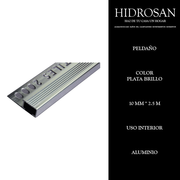 PELDAÑO  10MMX2.5M PZA  PLATA BRILLO Til