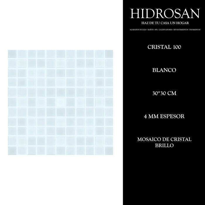 CRISTAL 100 Brillo 4MM 30X30 BLANCO PZA