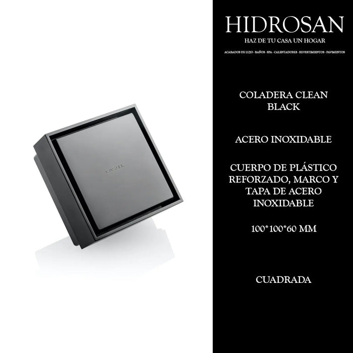 COLADERA CLEAN CUADRADA 10X10 BLACK 90.5