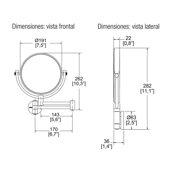ESPEJO CON AUMENTO A 2 VISTAS
