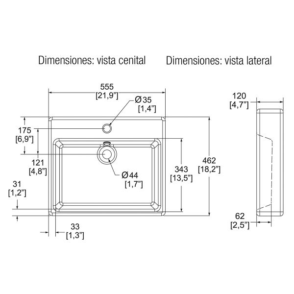 LAVABO LUCERNA 1P S/P C/REB BLANCO