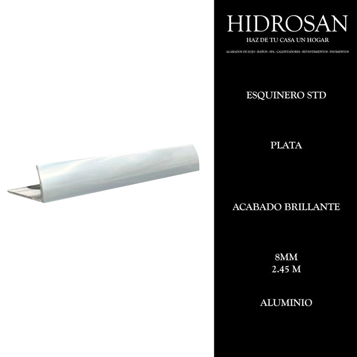 ESQUINERO STD 8MM 2 2.45 ALUMINIO PLATA