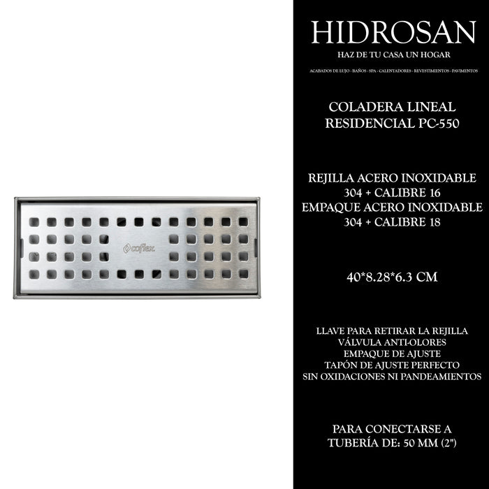 Coladera lineal Residencial de acero ino