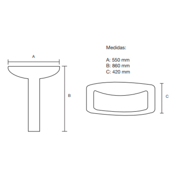 CHIPRE LAVABO CUADRADO PEDESTAL 550X860X