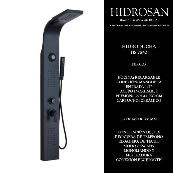 HIDRODUCHA NEGRA BLUETHOOT BS-7840 PZ CS