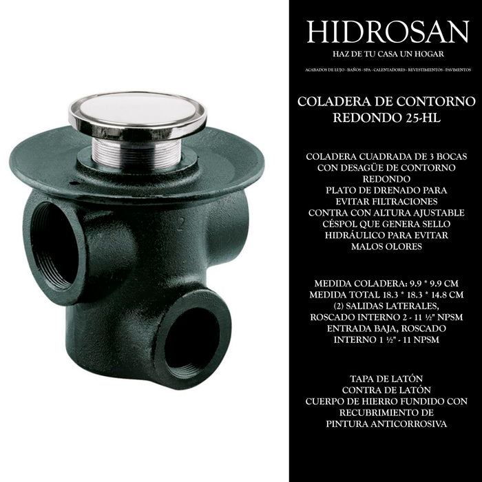COLADERA DE CONTORNO REDONDA TRES BOCAS