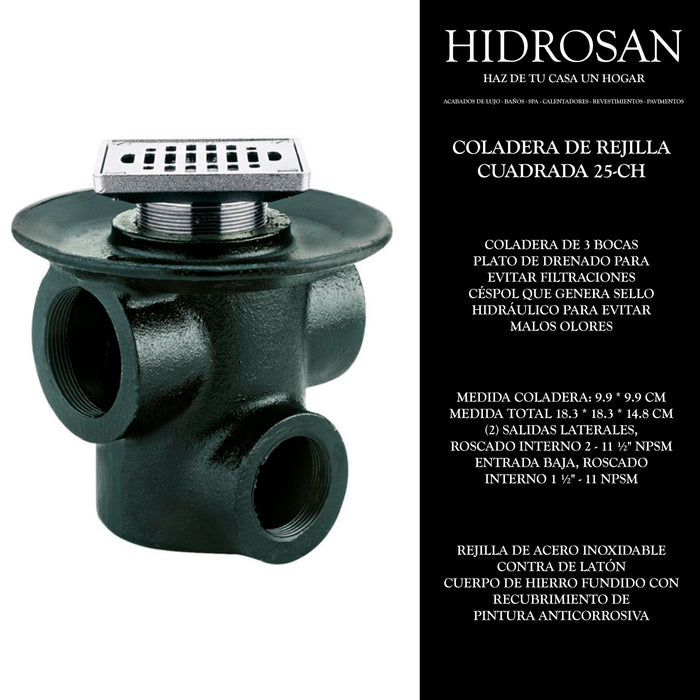 COLADERA DE REJILLA CUADRADA TRES BOCAS.