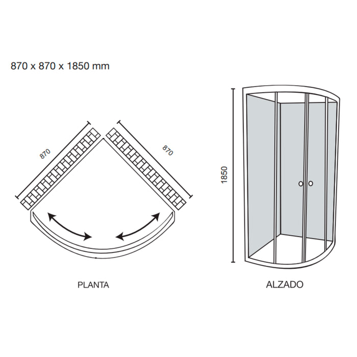 CURVO TS623SB CANC ESQ 5MM 870X870X1850