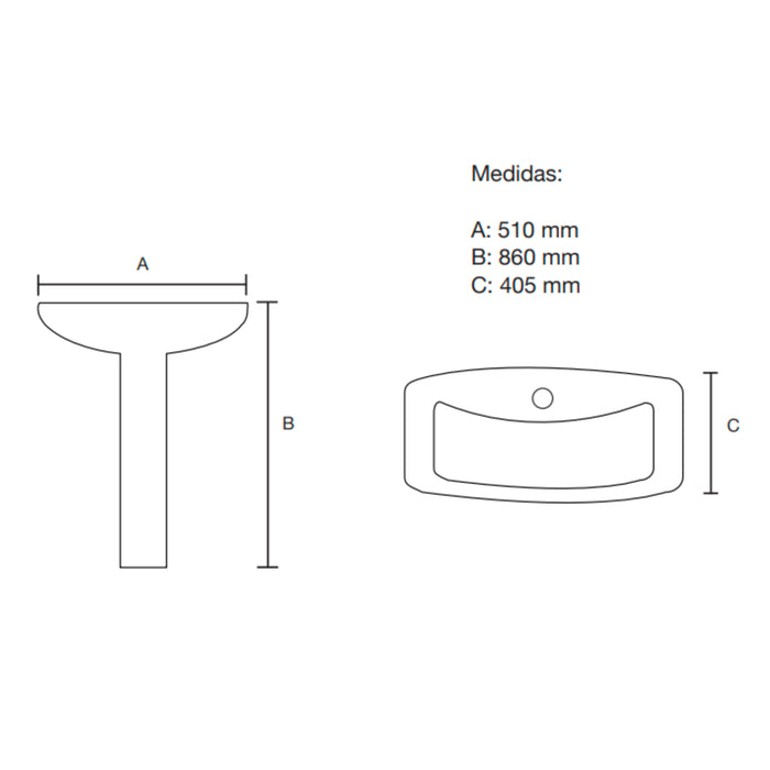 LUANDA LAVABO CUADRADO PEDESTAL 510X860X