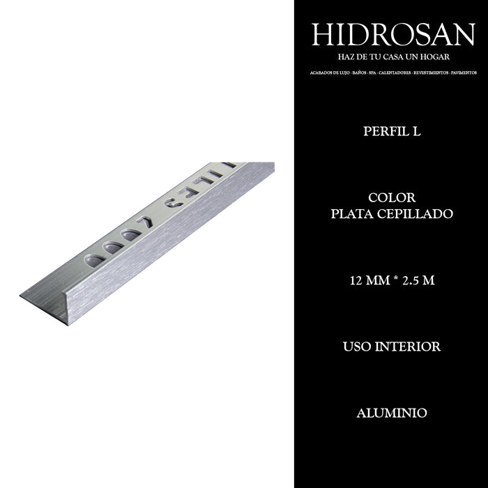 PERFIL L  12MMX2.5ML PZA  PLATA CEPILLAD