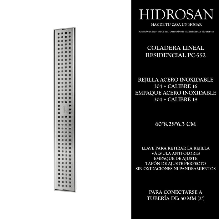 Coladera lineal Residencial de acero ino