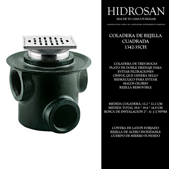 COLADERA DE REJILLA CUADRADA TRES BOCAS.